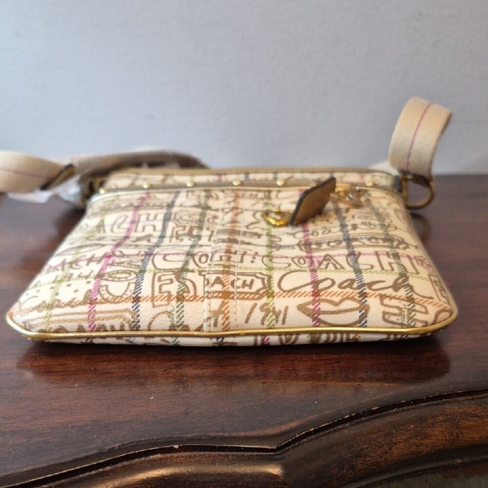 Coach Gold Tattersall With Script Logo Crossbody Bag in Cream and Gold Accents - Picture 5 of 16